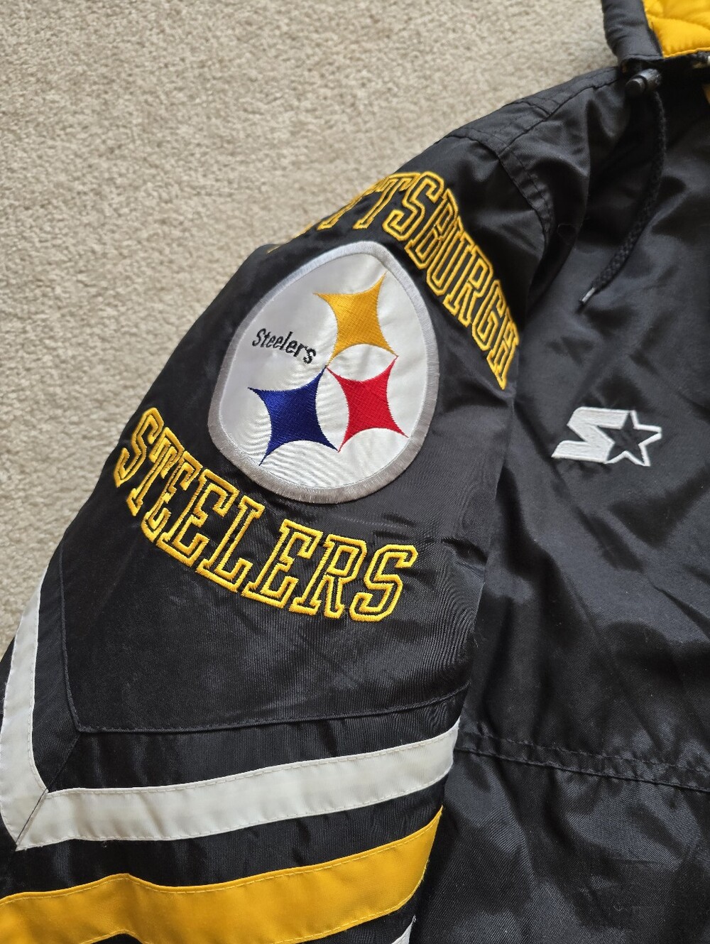 Vintage Starter NFL Pro Line Pittsburgh Steelers Hooded Puffer Jacket XL Rare - Picture 3 of 16